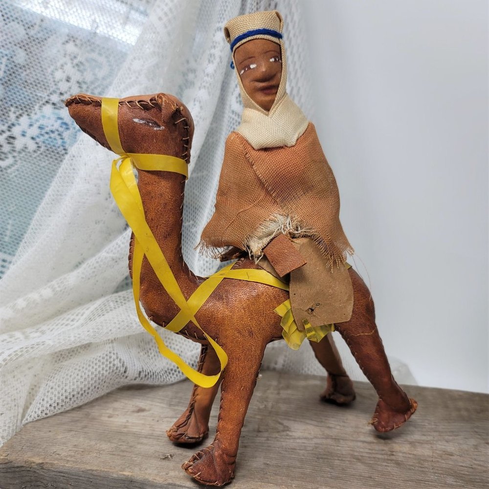Leather Camel w Rider, Vintage Leather Camel with Rider, Hand Sewn